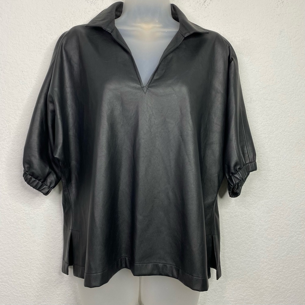 Emily McCarthy Poppy Top Women S Faux Leather Black Vegan Edgy Minimalist Luxury